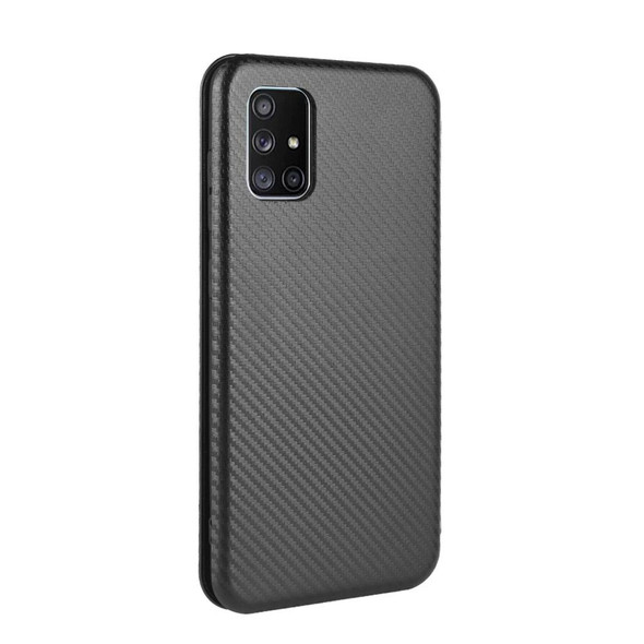 Samsung Galaxy A71 Carbon Fiber Texture Magnetic Horizontal Flip TPU + PC + PU Leather Case with Rope & Card Slot(Black)