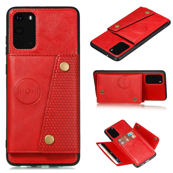 Samsung Galaxy Note 20 Ultra Double Buckle PU + TPU Shockproof Magnetic Protective Case with Card Slot & Holder(Red)