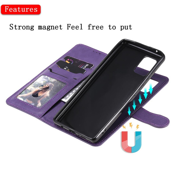 Samsung Galaxy A71 5G 2 in 1 Solid Color Detachable PU Leather Case with Card Slots & Magnetic Holder & Photo Frame & Wallet & Strap(Purple)