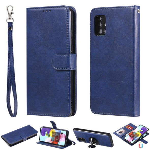 Samsung Galaxy A51 5G 2 in 1 Solid Color Detachable PU Leather Case with Card Slots & Magnetic Holder & Photo Frame & Wallet & Strap(Blue)