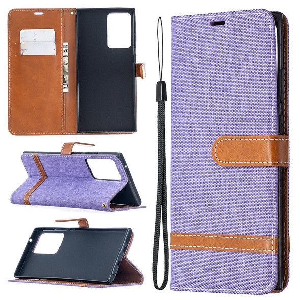 Samsung Galaxy Note20 Ultra Color Matching Denim Texture Horizontal Flip Leather Case with Holder & Card Slots & Wallet & Lanyard(Purple)