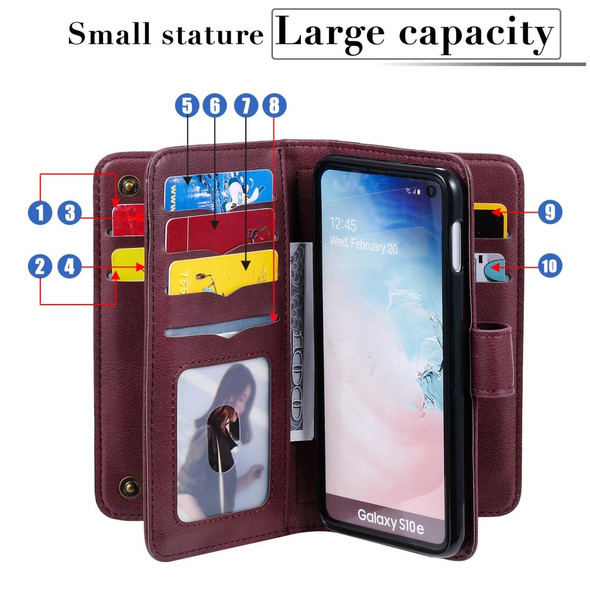 Samsung Galaxy S10e Multifunctional Magnetic Copper Buckle Horizontal Flip Solid Color Leather Case with 10 Card Slots & Wallet & Holder & Photo Frame(Dark Blue)