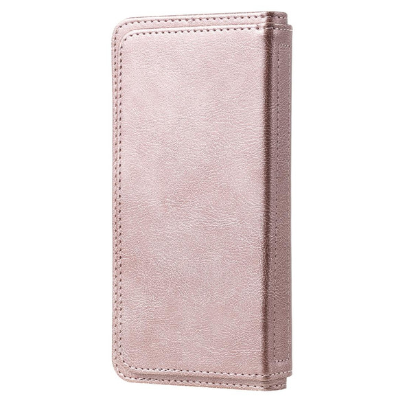 Samsung Galaxy S10 Multifunctional Magnetic Copper Buckle Horizontal Flip Solid Color Leather Case with 10 Card Slots & Wallet & Holder & Photo Frame(Rose Gold)