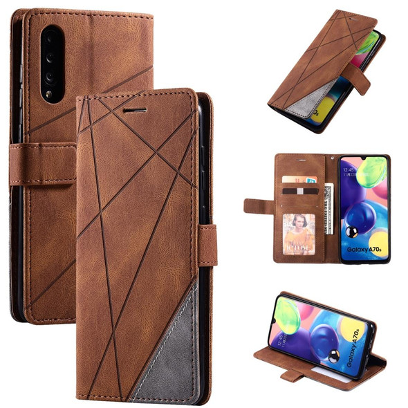 Samsung Galaxy A70s Skin Feel Splicing Horizontal Flip Leather Case with Holder & Card Slots & Wallet & Photo Frame(Brown)