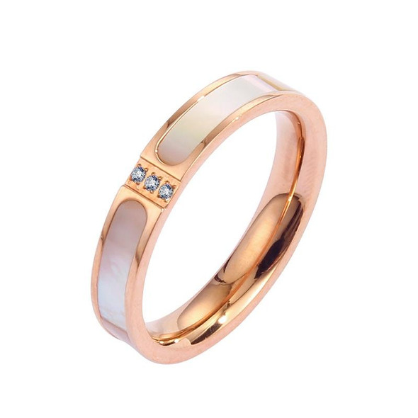 Three Diamonds Color Shell Diamond Ring Titanium Steel Gold-Plated Couple Ring, Size: 8 US Size(Rose Gold)