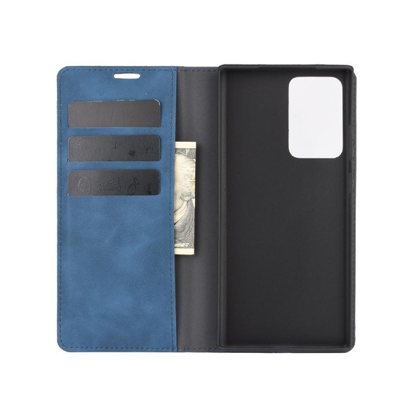 Samsung Galaxy Note20 Ultra Retro-skin Business Magnetic Suction Leather Case with Holder & Card Slots & Wallet(Dark Blue)