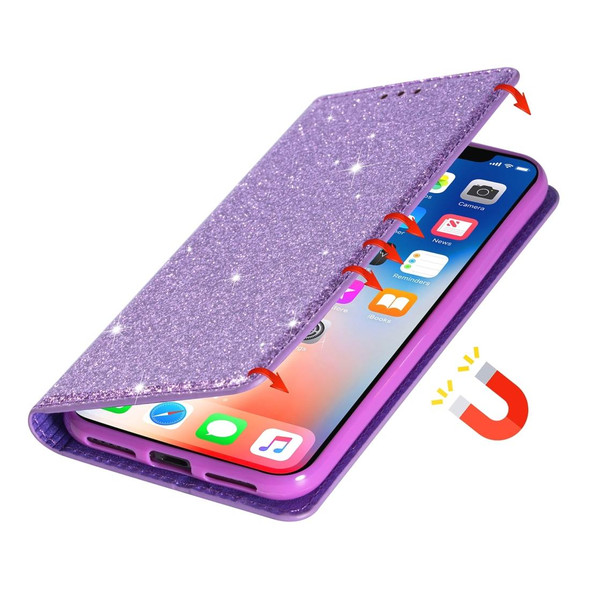 Samsung Galaxy A7 (2018) / A750 Ultrathin Glitter Magnetic Horizontal Flip Leather Case with Holder & Card Slots(Purple)