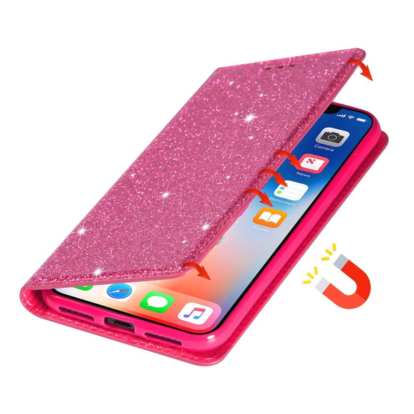 Samsung Galaxy S10e Ultrathin Glitter Magnetic Horizontal Flip Leather Case with Holder & Card Slots(Rose Red)