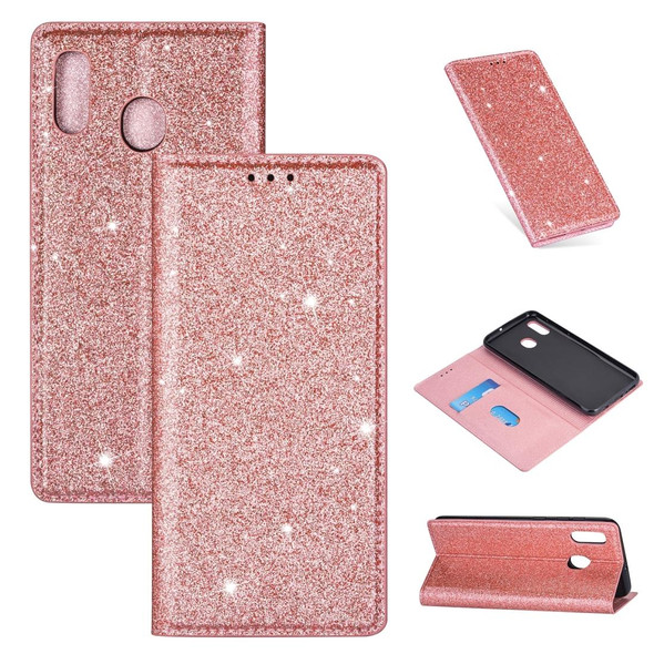 Samsung Galaxy A10e Ultrathin Glitter Magnetic Horizontal Flip Leather Case with Holder & Card Slots(Rose Gold)