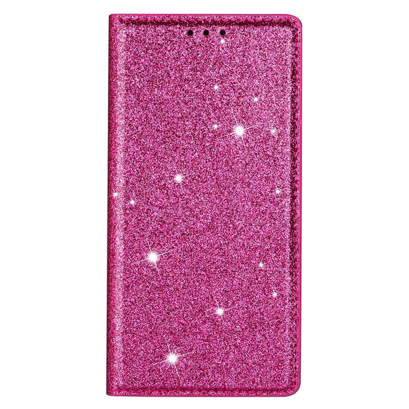 Samsung Galaxy A21 Ultrathin Glitter Magnetic Horizontal Flip Leather Case with Holder & Card Slots(Rose Red)