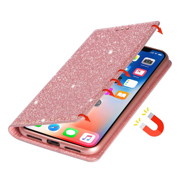 Samsung Galaxy A6+ / J8 (2018) Ultrathin Glitter Magnetic Horizontal Flip Leather Case with Holder & Card Slots(Rose Gold)