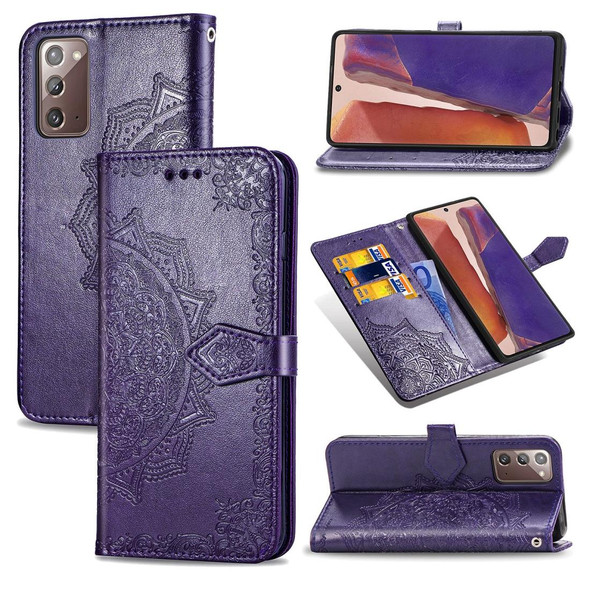 Samsung Galaxy Note20 Halfway Mandala Embossing Pattern Horizontal Flip Leather Case with Holder & Card Slots & Wallet & Lanyard(Purple)