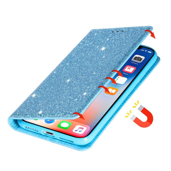 Samsung Galaxy A40 Ultrathin Glitter Magnetic Horizontal Flip Leather Case with Holder & Card Slots(Sky Blue)