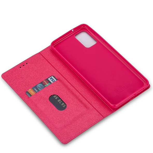 Samsung Galaxy A41 Ultrathin Glitter Magnetic Horizontal Flip Leather Case with Holder & Card Slots(Rose Red)