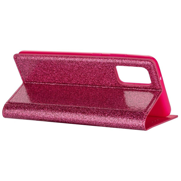 Samsung Galaxy A41 Ultrathin Glitter Magnetic Horizontal Flip Leather Case with Holder & Card Slots(Rose Red)