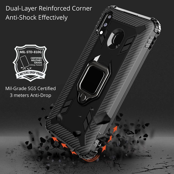 Samsung Galaxy A20 / A30 / M10S Carbon Fiber Protective Case with 360 Degree Rotating Ring Holder(Black)