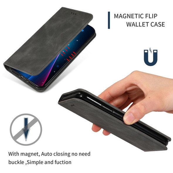 Samsung Galaxy A01 (EU) Retro Skin Feel Business Magnetic Horizontal Flip Leather Case(Dark Grey)