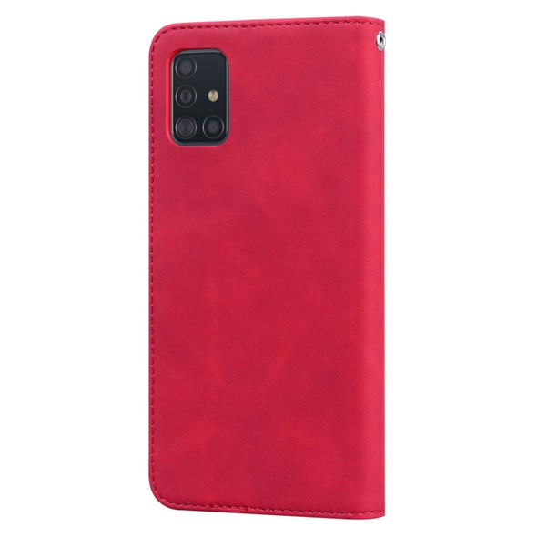 Samsung Galaxy A51 Frosted Business Magnetic Horizontal Flip PU Leather Case with Holder & Card Slot & Lanyard(Red)