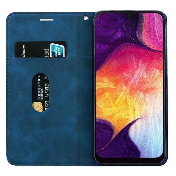 Samsung Galaxy A50 Frosted Business Magnetic Horizontal Flip PU Leather Case with Holder & Card Slot & Lanyard(Blue)