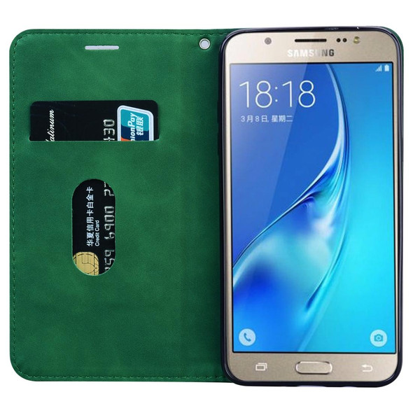 Samsung Galaxy J5 (2016) / J510 Frosted Business Magnetic Horizontal Flip PU Leather Case with Holder & Card Slot & Lanyard(Green)