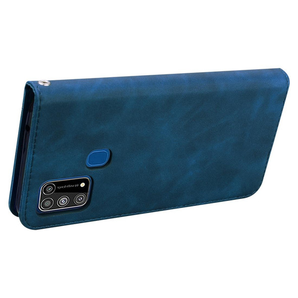 Samsung Galaxy M31 Frosted Business Magnetic Horizontal Flip PU Leather Case with Holder & Card Slot & Lanyard(Blue)