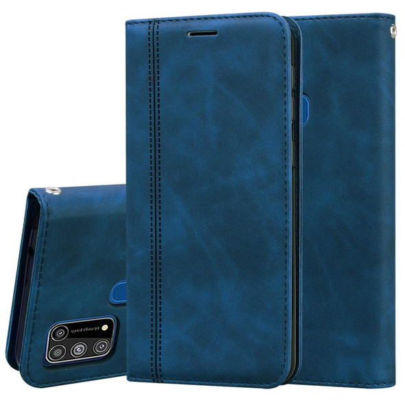 Samsung Galaxy M31 Frosted Business Magnetic Horizontal Flip PU Leather Case with Holder & Card Slot & Lanyard(Blue)