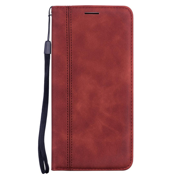 Samsung Galaxy M21 Frosted Business Magnetic Horizontal Flip PU Leather Case with Holder & Card Slot & Lanyard(Brown)