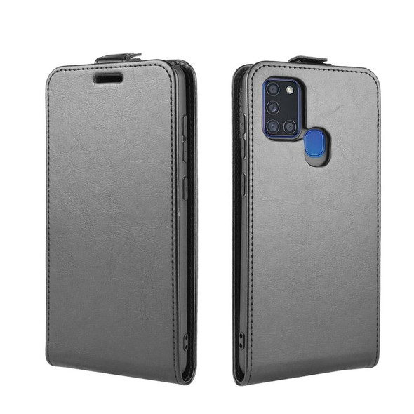 Galaxy A21S R64 Texture Single Vertical Flip Leather Protective Case with Card Slots & Photo Frame(Black)