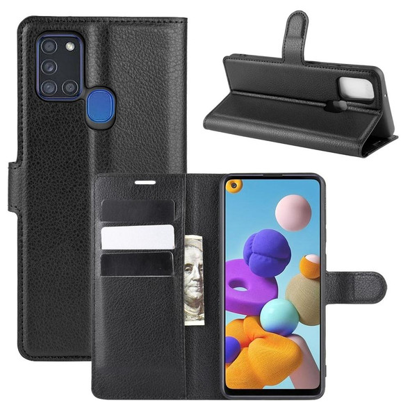 Galaxy A21S Litchi Texture Horizontal Flip Protective Case with Holder & Card Slots & Wallet(Black)