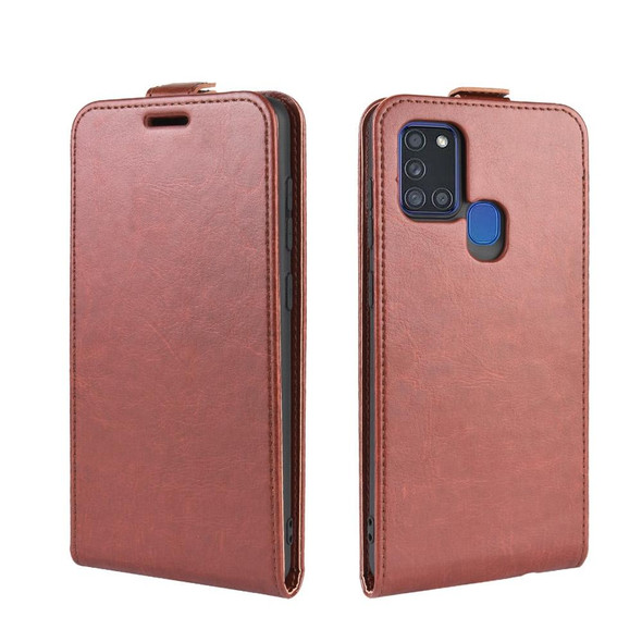 Galaxy A21S R64 Texture Single Vertical Flip Leather Protective Case with Card Slots & Photo Frame(Brown)