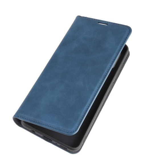 Galaxy A21s Retro-skin Business Magnetic Suction Leather Case with Holder & Card Slots & Wallet(Dark Blue)