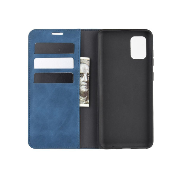 Galaxy A31 Retro-skin Business Magnetic Suction Leather Case with Holder & Card Slots & Wallet(Dark Blue)