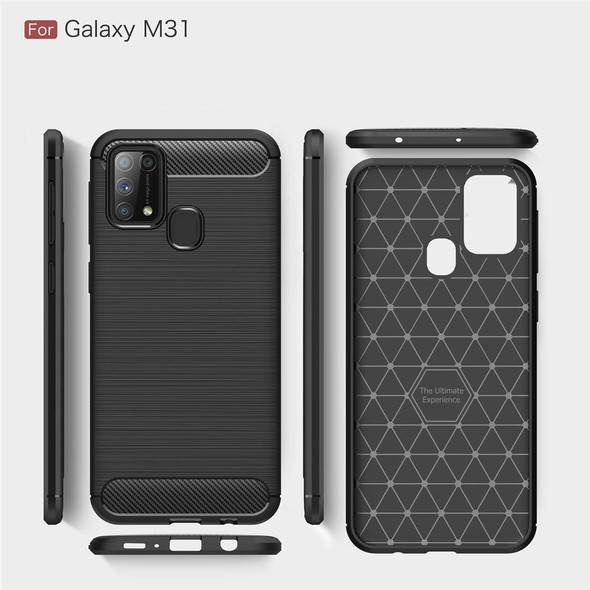 Galaxy M31 Brushed Texture Carbon Fiber TPU Case(Navy Blue)