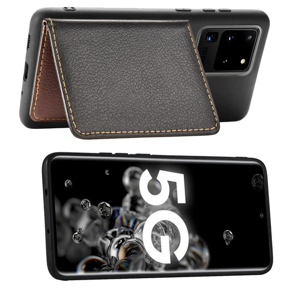 Galaxy S20 Ultra Leaf Buckle Litchi Texture Card Holder PU + TPU Case with Card Slot & Wallet & Holder & Photo Frame(Black)