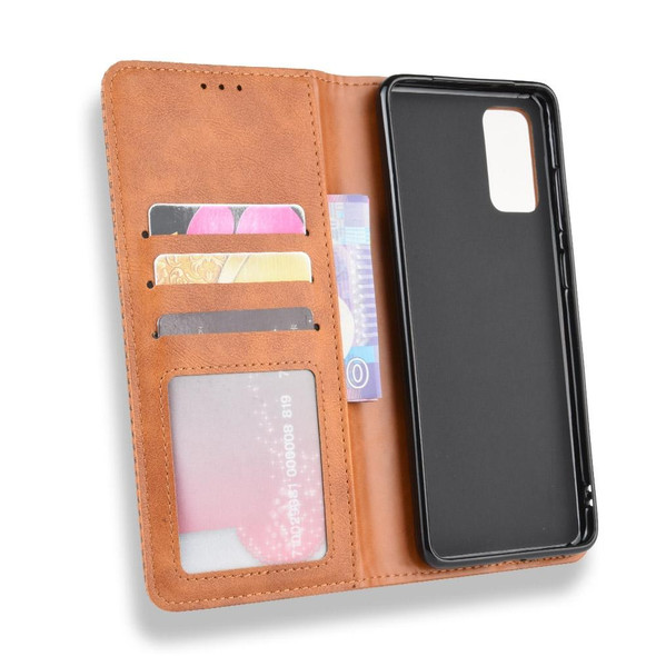 Galaxy S20+/S20+5G Magnetic Buckle Retro Crazy Horse Texture Horizontal Flip Leather Case , with Holder & Card Slots & Photo Frame(Brown)