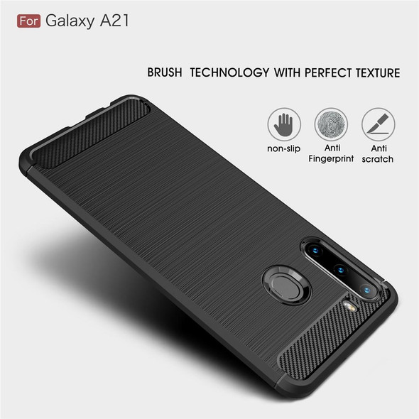 Galaxy A21 Brushed Texture Carbon Fiber TPU Case(Red)