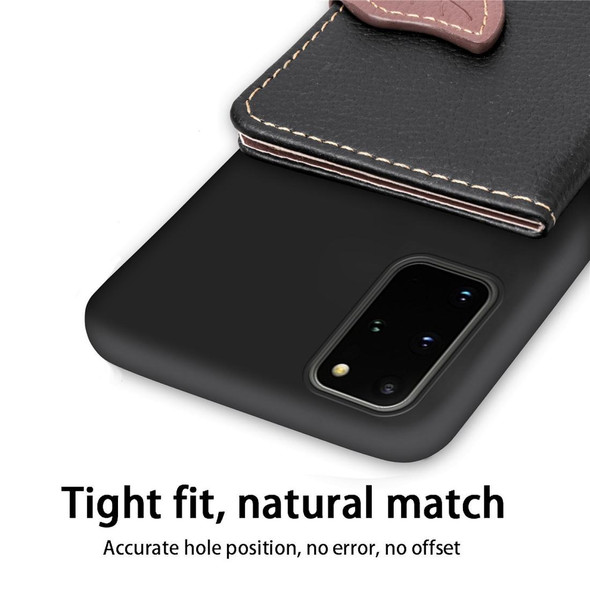 Galaxy S20 Plus Leaf Buckle Litchi Texture Card Holder PU + TPU Case with Card Slot & Wallet & Holder & Photo Frame(Black)