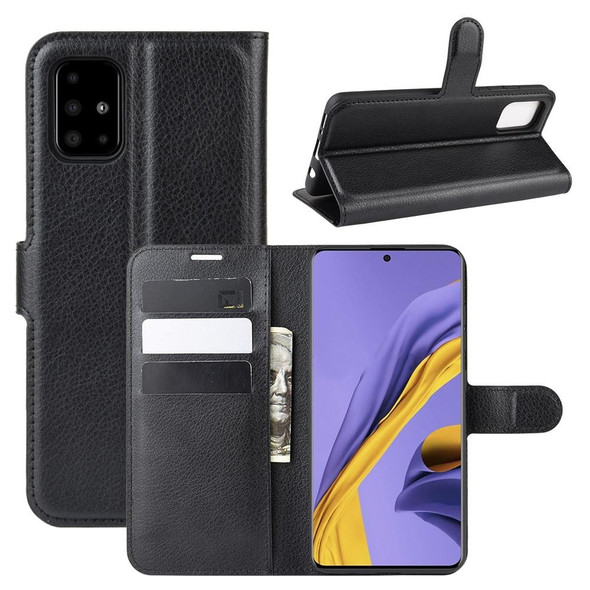 Galaxy A51 (4G) Litchi Texture Horizontal Flip Protective Case with Holder & Card Slots & Wallet(Black)