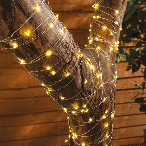 Solar-Powered Copper Wire LED String Lights - Warm White