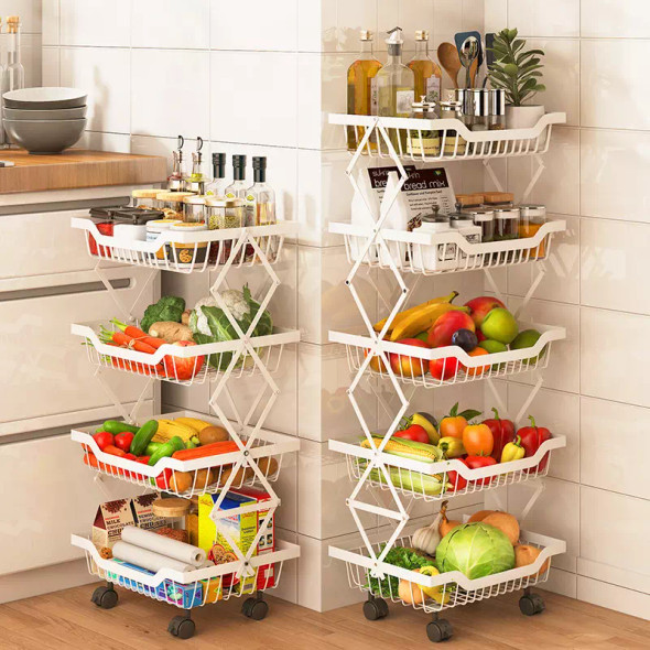 Foldable Multi-Layer Kitchen Rack with Wheels - Space Saving