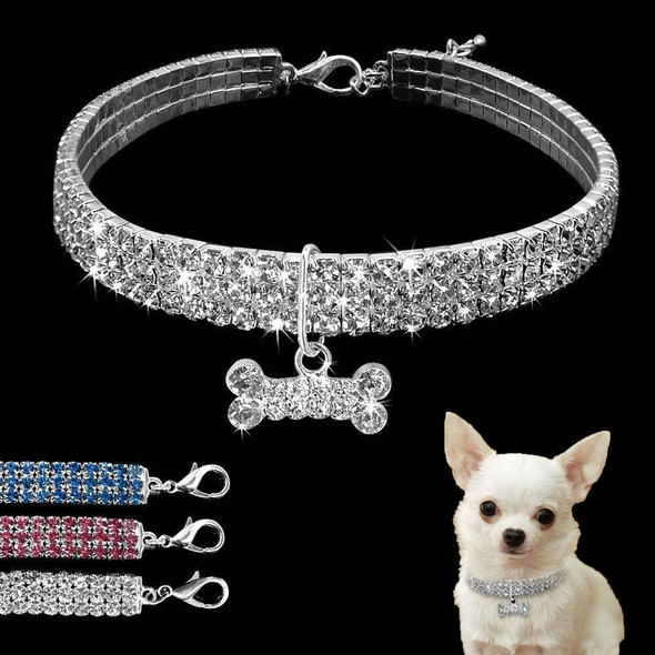 2 PCS Bling Rhinestone Dog Collar Crystal Puppy Chihuahua Pet Dog Collars Leash - Small Dogs Mascotas Accessories, Size:S (Pink)