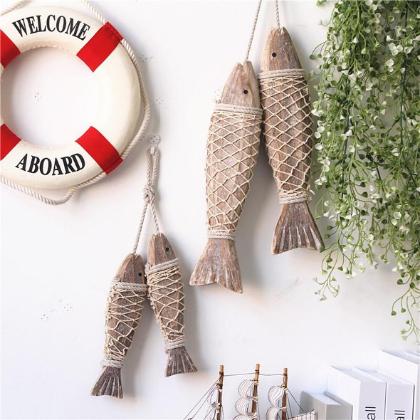 Mediterranean Creative Vintage Old Wall Hanging Ornaments Wooden Hand-carved Antique Fish Skewers, Size:Large