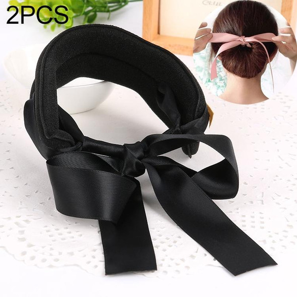 2 PCS Hair Curls Bun Head Band Hair Maker Silk Ribbon Bowknot Hairband Large Size(Black)