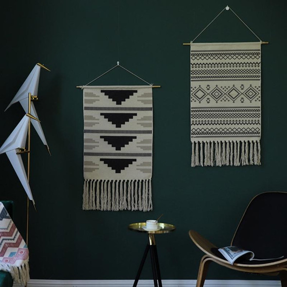 GT001 Printed Tapestry Cotton Thread Woven Tassel Wall Hanging Decoration, Size: 50x70cm(Black Mosaic)