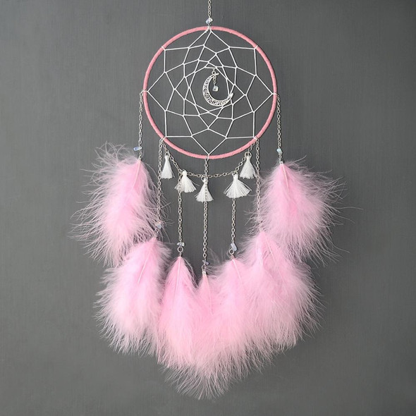 DIY Handmade Decorative Dream Catcher Wall Hanging Dreamcatcher Feather Crafts Kids Stuff Wall Room Decor(pink )