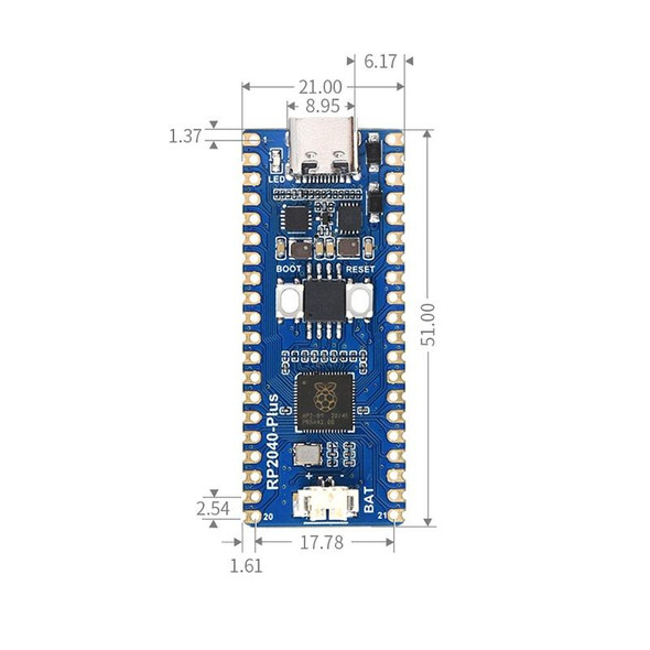 Waveshare RP2040-Plus Pico-like MCU Board Based on Raspberry Pi MCU RP2040, with Pinheader