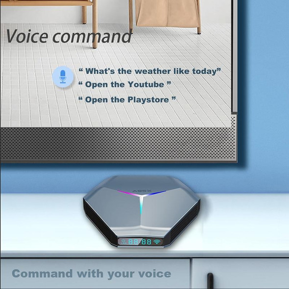 A95X F4 8K UHD Smart TV BOX Android 10.0 Media Player wtih Remote Control, Amlogic S905X4 Quad Core Cortex-A55 up to 2.0GHz, RAM: 2GB, ROM: 16GB, 2.4GHz/5GHz WiFi, Bluetooth, US Plug((Metallic Blue))