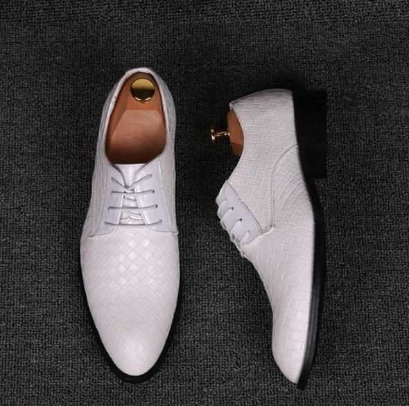 Men Business Dress Shoes Crocodile Leather Shoes Pointed Strips Brock Casual Shoes, Size:43(White)