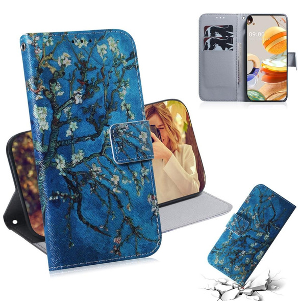 LG K61 Coloured Drawing Horizontal Flip Leather Case, with Holder & Card Slots & Wallet(Apricot Flower)