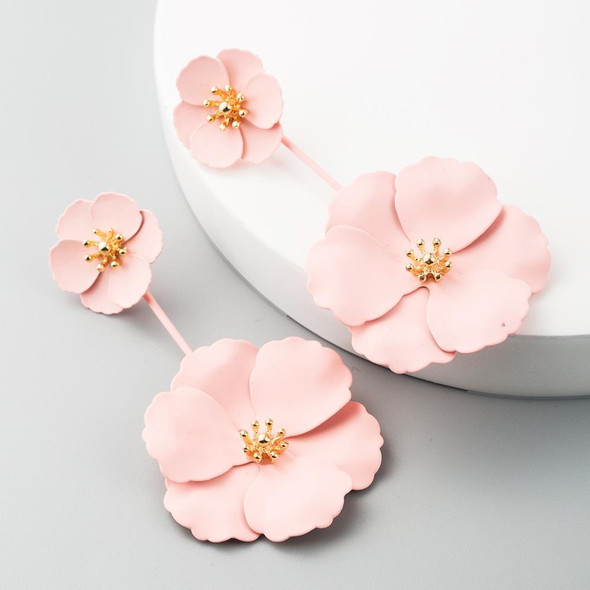 2 PCS Boho Style Earrings Alloy Flower Long Earrings(Pink)